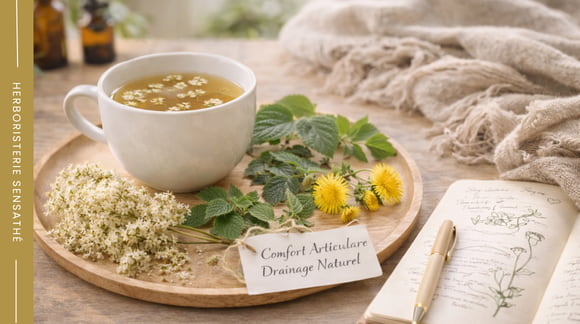 Reine des prés et plantes médicinales drainantes dans une ambiance bien-être naturelle - Herboristerie Sensathé